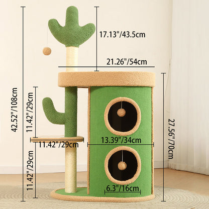 Contemporary Creative Round Particleboard Velvet Fabric Sisal Paper Tube Cactus Cat Tree & Condo 2-Condo 1-Perch For Bedroom