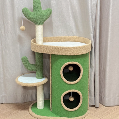 Contemporary Creative Round Particleboard Velvet Fabric Sisal Paper Tube Cactus Cat Tree & Condo 2-Condo 1-Perch For Bedroom