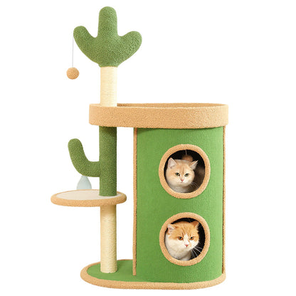 Contemporary Creative Round Particleboard Velvet Fabric Sisal Paper Tube Cactus Cat Tree & Condo 2-Condo 1-Perch For Bedroom