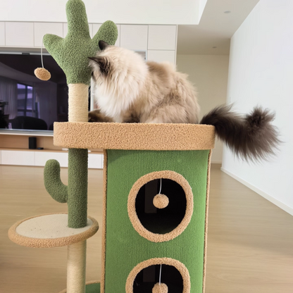 Contemporary Creative Round Particleboard Velvet Fabric Sisal Paper Tube Cactus Cat Tree & Condo 2-Condo 1-Perch For Bedroom