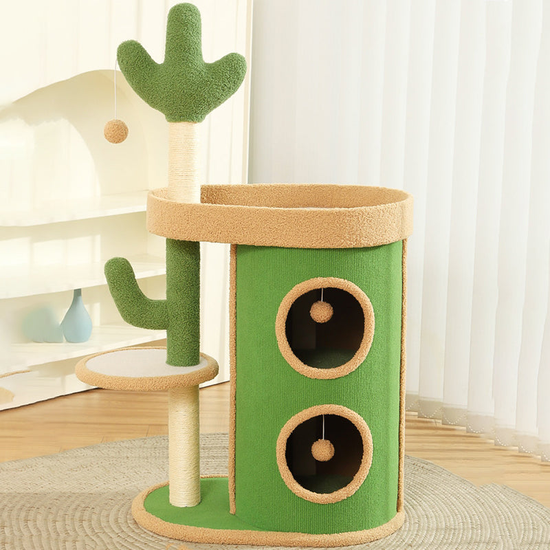 Contemporary Creative Round Particleboard Velvet Fabric Sisal Paper Tube Cactus Cat Tree & Condo 2-Condo 1-Perch For Bedroom