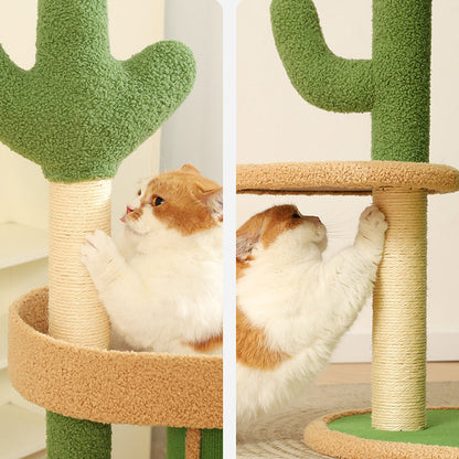 Contemporary Creative Round Particleboard Velvet Fabric Sisal Paper Tube Cactus Cat Tree & Condo 2-Condo 1-Perch For Bedroom