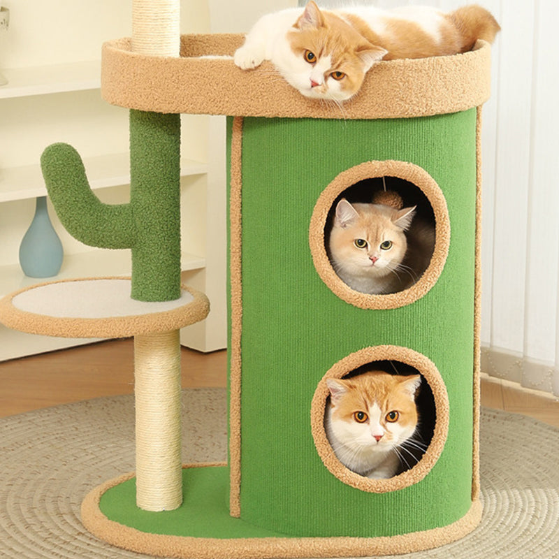 Contemporary Creative Round Particleboard Velvet Fabric Sisal Paper Tube Cactus Cat Tree & Condo 2-Condo 1-Perch For Bedroom