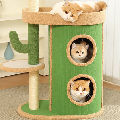 Contemporary Creative Round Particleboard Velvet Fabric Sisal Paper Tube Cactus Cat Tree & Condo 2-Condo 1-Perch For Bedroom