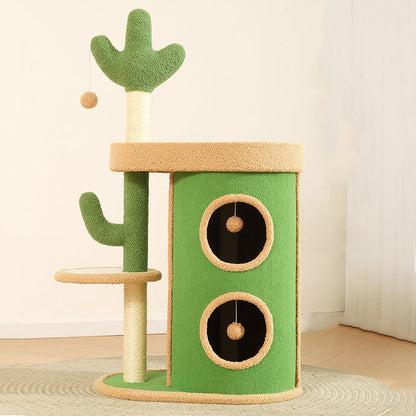 Contemporary Creative Round Particleboard Velvet Fabric Sisal Paper Tube Cactus Cat Tree & Condo 2-Condo 1-Perch For Bedroom