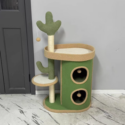 Contemporary Creative Round Particleboard Velvet Fabric Sisal Paper Tube Cactus Cat Tree & Condo 2-Condo 1-Perch For Bedroom