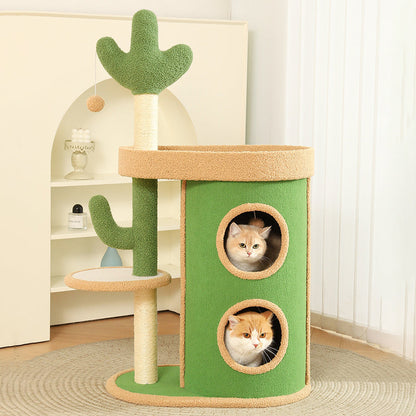Contemporary Creative Round Particleboard Velvet Fabric Sisal Paper Tube Cactus Cat Tree & Condo 2-Condo 1-Perch For Bedroom