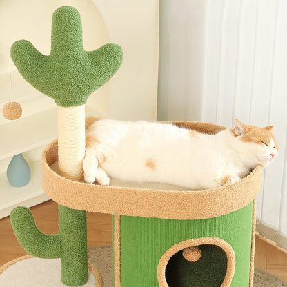 Contemporary Creative Round Particleboard Velvet Fabric Sisal Paper Tube Cactus Cat Tree & Condo 2-Condo 1-Perch For Bedroom