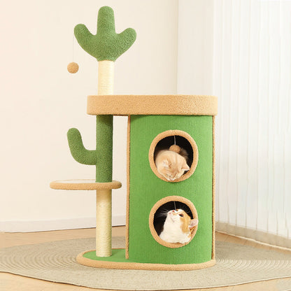 Contemporary Creative Round Particleboard Velvet Fabric Sisal Paper Tube Cactus Cat Tree & Condo 2-Condo 1-Perch For Bedroom