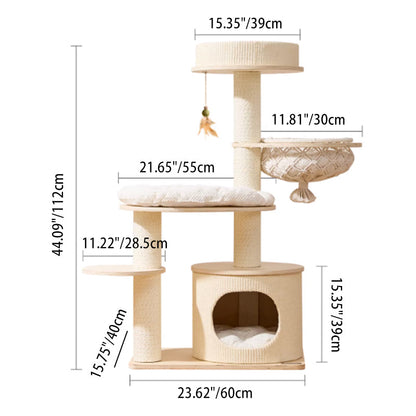 Contemporary Scandinavian Round Plywood Paper Rope Sisal Velvet Fabric Cat Tree & Condo 2-Condo 2-Perch For Bedroom