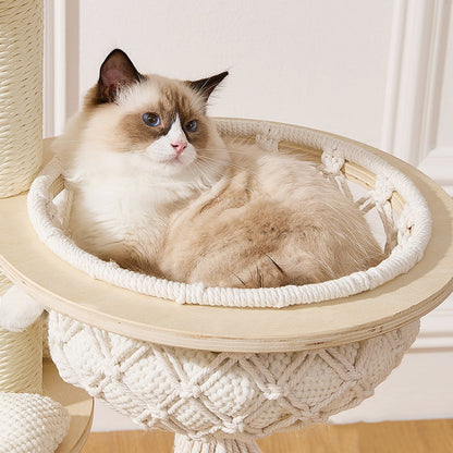 Contemporary Scandinavian Round Plywood Paper Rope Sisal Velvet Fabric Cat Tree & Condo 2-Condo 2-Perch For Bedroom