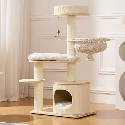 Contemporary Scandinavian Round Plywood Paper Rope Sisal Velvet Fabric Cat Tree & Condo 2-Condo 2-Perch For Bedroom