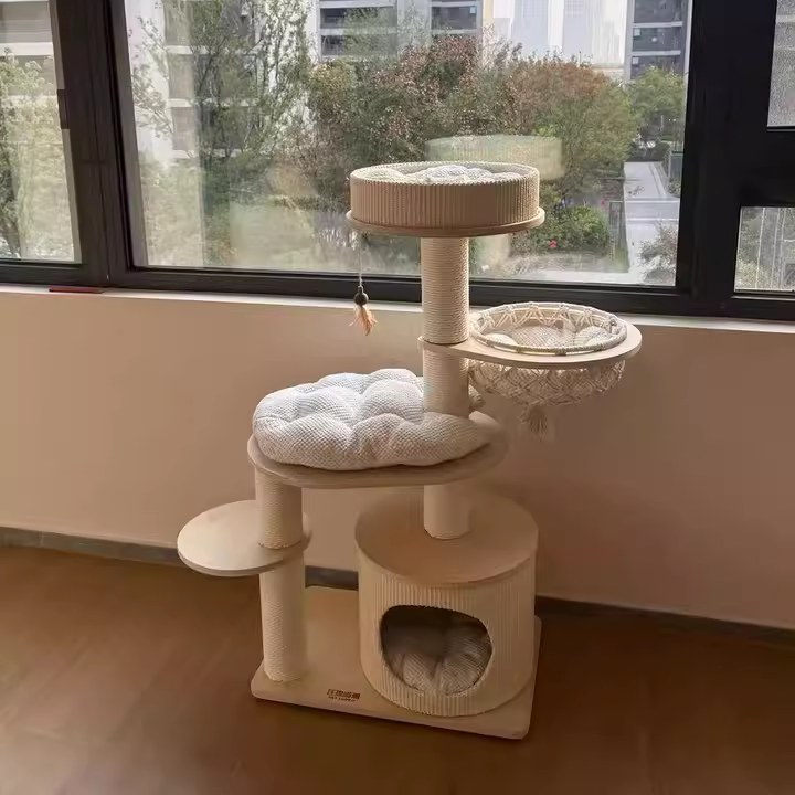 Contemporary Scandinavian Round Plywood Paper Rope Sisal Velvet Fabric Cat Tree & Condo 2-Condo 2-Perch For Bedroom