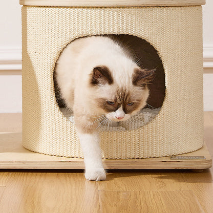 Contemporary Scandinavian Round Plywood Paper Rope Sisal Velvet Fabric Cat Tree & Condo 2-Condo 2-Perch For Bedroom