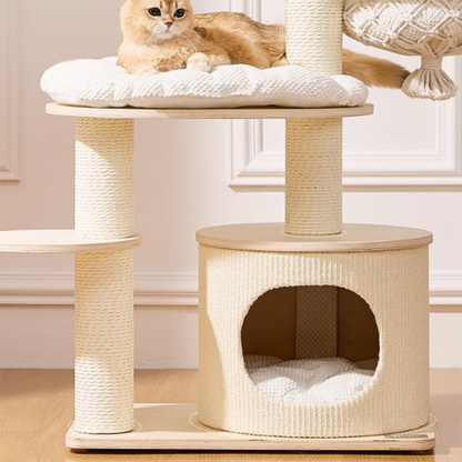 Contemporary Scandinavian Round Plywood Paper Rope Sisal Velvet Fabric Cat Tree & Condo 2-Condo 2-Perch For Bedroom