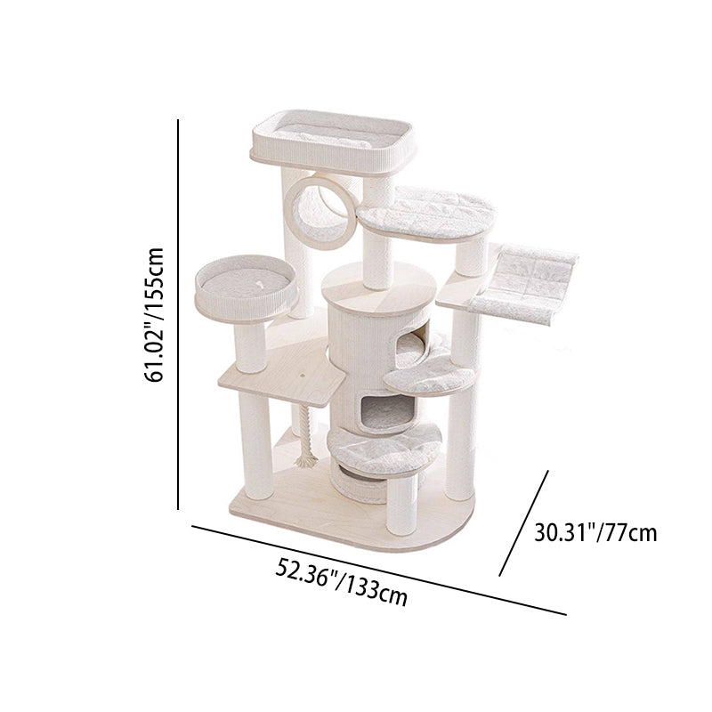 Contemporary Scandinavian Round Plywood Particleboard Paper Rope Velvet Fabric Cat Tree & Condo 3-Condo 5-Perch For Bedroom