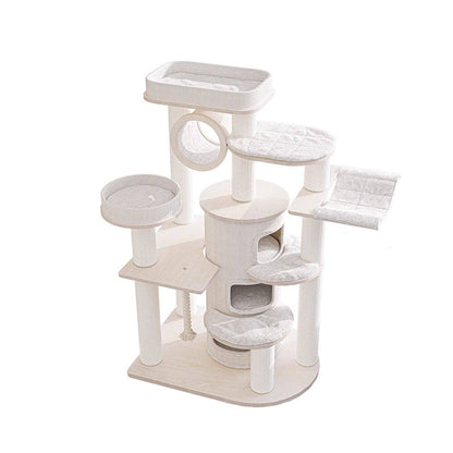 Contemporary Scandinavian Round Plywood Particleboard Paper Rope Velvet Fabric Cat Tree & Condo 3-Condo 5-Perch For Bedroom