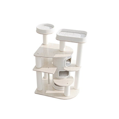 Contemporary Scandinavian Round Plywood Particleboard Paper Rope Velvet Fabric Cat Tree & Condo 3-Condo 5-Perch For Bedroom