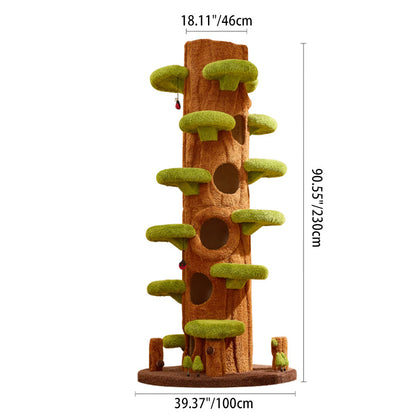 Contemporary Creative Round Particleboard Medium-Density Fiberboard Velvet Fabric Sisal Tree-Shape Cat Tree 6-Condo 12-Perch For Living Room