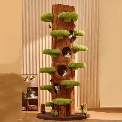 Contemporary Creative Round Particleboard Medium-Density Fiberboard Velvet Fabric Sisal Tree-Shape Cat Tree 6-Condo 12-Perch For Living Room