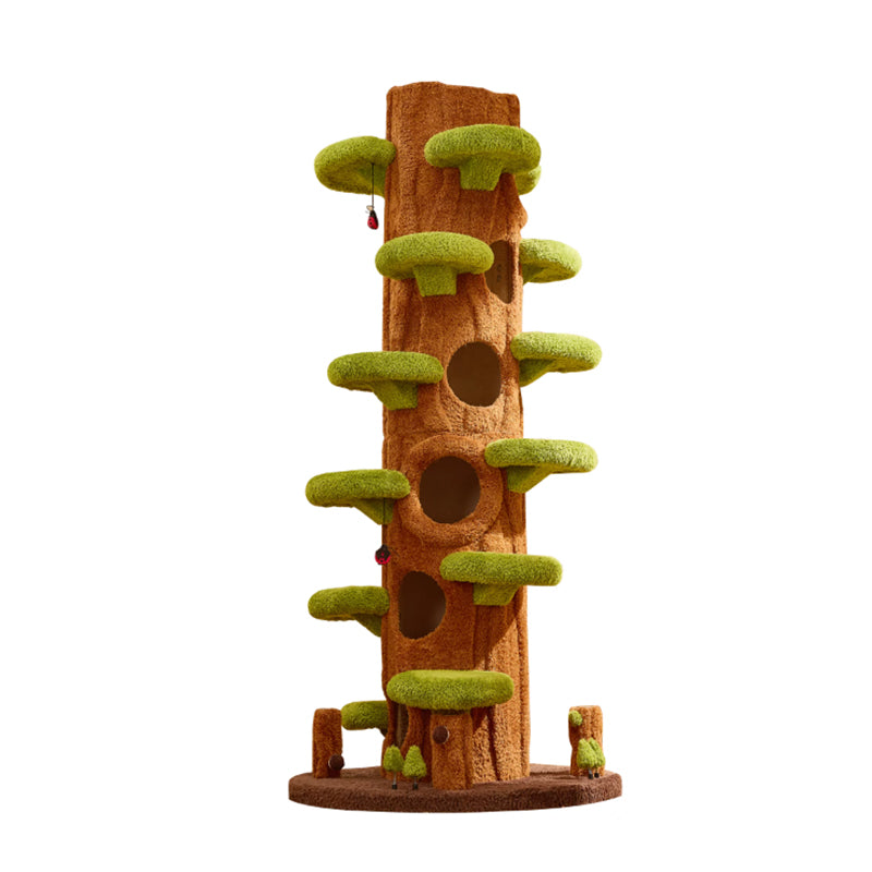 Contemporary Creative Round Particleboard Medium-Density Fiberboard Velvet Fabric Sisal Tree-Shape Cat Tree 6-Condo 12-Perch For Living Room