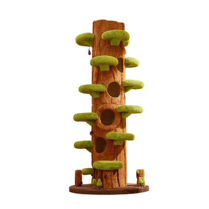 Contemporary Creative Round Particleboard Medium-Density Fiberboard Velvet Fabric Sisal Tree-Shape Cat Tree 6-Condo 12-Perch For Living Room