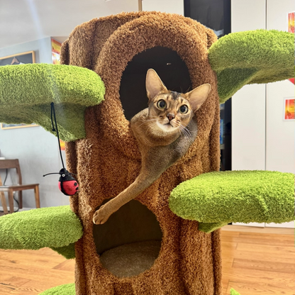 Contemporary Creative Round Particleboard Medium-Density Fiberboard Velvet Fabric Sisal Tree-Shape Cat Tree 6-Condo 12-Perch For Living Room