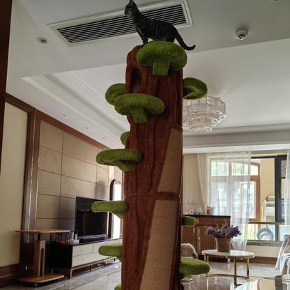 Contemporary Creative Round Particleboard Medium-Density Fiberboard Velvet Fabric Sisal Tree-Shape Cat Tree 6-Condo 12-Perch For Living Room