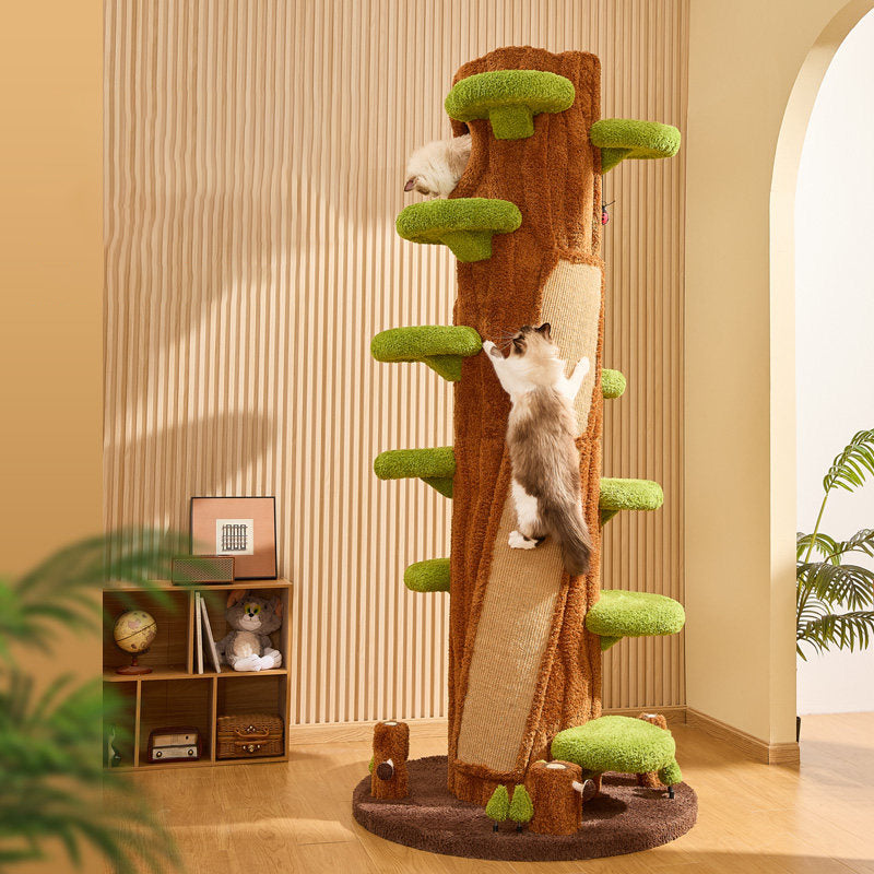 Contemporary Creative Round Particleboard Medium-Density Fiberboard Velvet Fabric Sisal Tree-Shape Cat Tree 6-Condo 12-Perch For Living Room