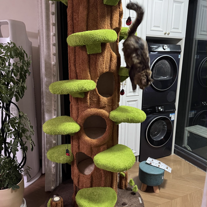 Contemporary Creative Round Particleboard Medium-Density Fiberboard Velvet Fabric Sisal Tree-Shape Cat Tree 6-Condo 12-Perch For Living Room