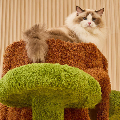 Contemporary Creative Round Particleboard Medium-Density Fiberboard Velvet Fabric Sisal Tree-Shape Cat Tree 6-Condo 12-Perch For Living Room