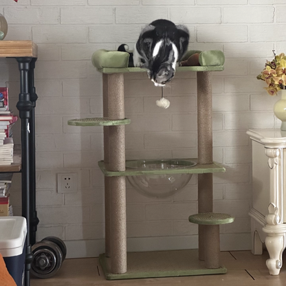 Contemporary Scandinavian Rectangular Particleboard Velvet Fabric Sisal Cat Tree 3-Perch For Bedroom