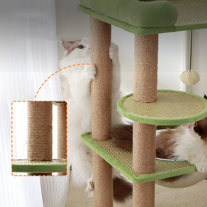 Contemporary Scandinavian Rectangular Particleboard Velvet Fabric Sisal Cat Tree 3-Perch For Bedroom