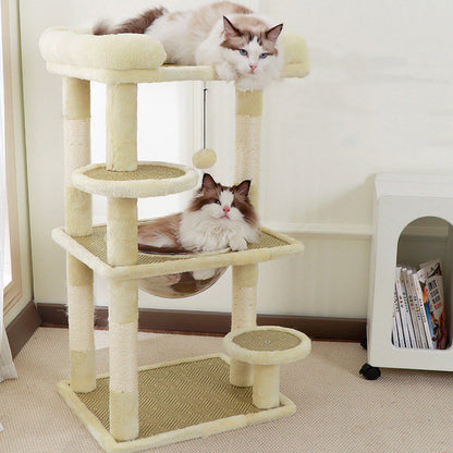 Contemporary Scandinavian Rectangular Particleboard Velvet Fabric Sisal Cat Tree 3-Perch For Bedroom