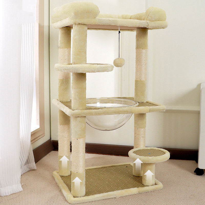 Contemporary Scandinavian Rectangular Particleboard Velvet Fabric Sisal Cat Tree 3-Perch For Bedroom