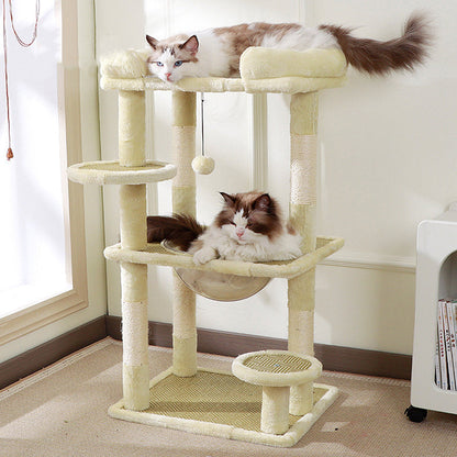 Contemporary Scandinavian Rectangular Particleboard Velvet Fabric Sisal Cat Tree 3-Perch For Bedroom