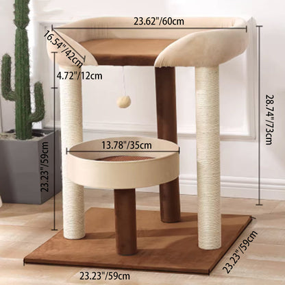 Contemporary Scandinavian Rectangular Particleboard Kraft Paper Tube Velvet Fabric Sisal Cat Tree 1-Condo 2/3-Perch For Bedroom