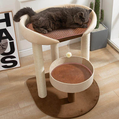 Contemporary Scandinavian Rectangular Particleboard Kraft Paper Tube Velvet Fabric Sisal Cat Tree 1-Condo 2/3-Perch For Bedroom