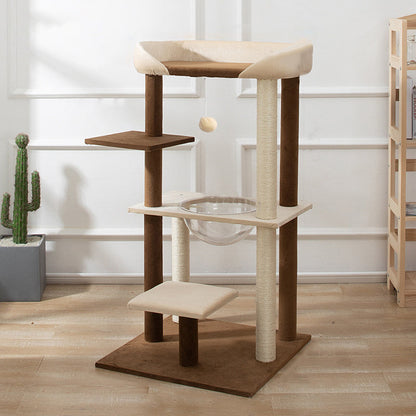 Contemporary Scandinavian Rectangular Particleboard Kraft Paper Tube Velvet Fabric Sisal Cat Tree 1-Condo 2/3-Perch For Bedroom