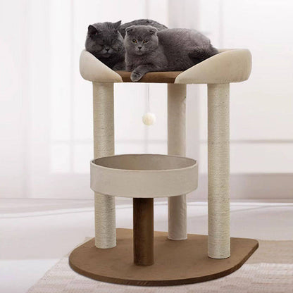 Contemporary Scandinavian Rectangular Particleboard Kraft Paper Tube Velvet Fabric Sisal Cat Tree 1-Condo 2/3-Perch For Bedroom