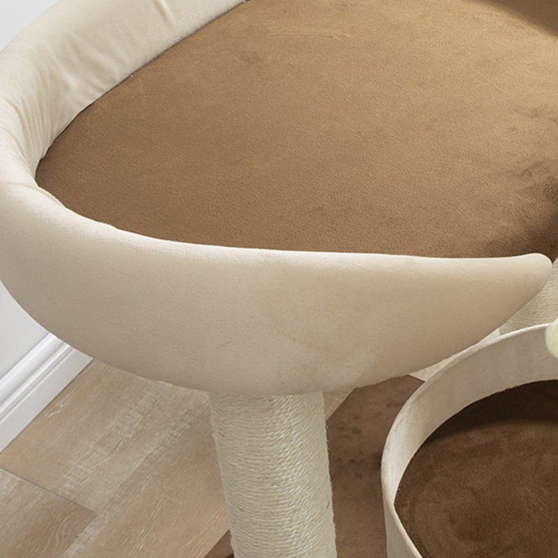 Contemporary Scandinavian Rectangular Particleboard Kraft Paper Tube Velvet Fabric Sisal Cat Tree 1-Condo 2/3-Perch For Bedroom