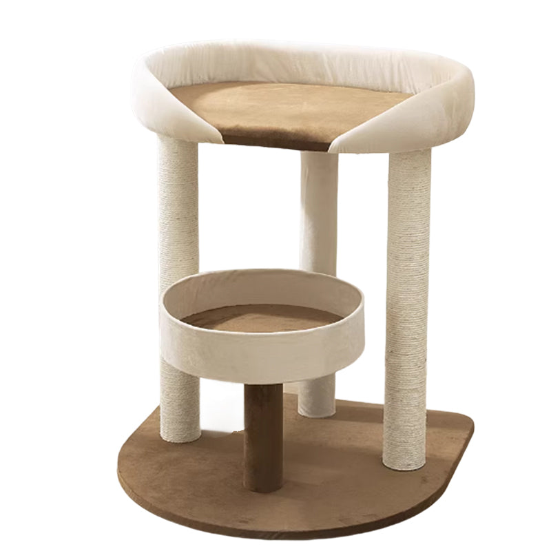 Contemporary Scandinavian Rectangular Particleboard Kraft Paper Tube Velvet Fabric Sisal Cat Tree 1-Condo 2/3-Perch For Bedroom