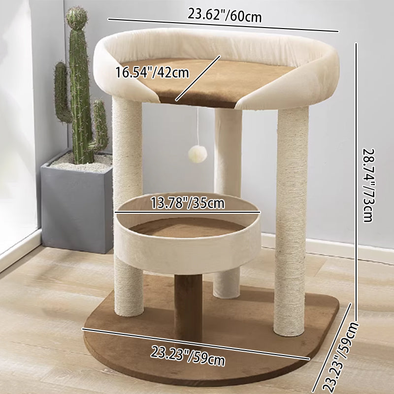 Contemporary Scandinavian Rectangular Particleboard Kraft Paper Tube Velvet Fabric Sisal Cat Tree 1-Condo 2/3-Perch For Bedroom