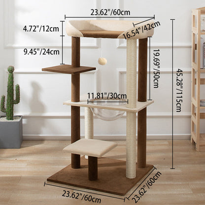 Contemporary Scandinavian Rectangular Particleboard Kraft Paper Tube Velvet Fabric Sisal Cat Tree 1-Condo 2/3-Perch For Bedroom