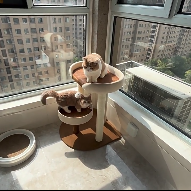 Contemporary Scandinavian Rectangular Particleboard Kraft Paper Tube Velvet Fabric Sisal Cat Tree 1-Condo 2/3-Perch For Bedroom