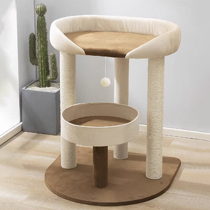 Contemporary Scandinavian Rectangular Particleboard Kraft Paper Tube Velvet Fabric Sisal Cat Tree 1-Condo 2/3-Perch For Bedroom