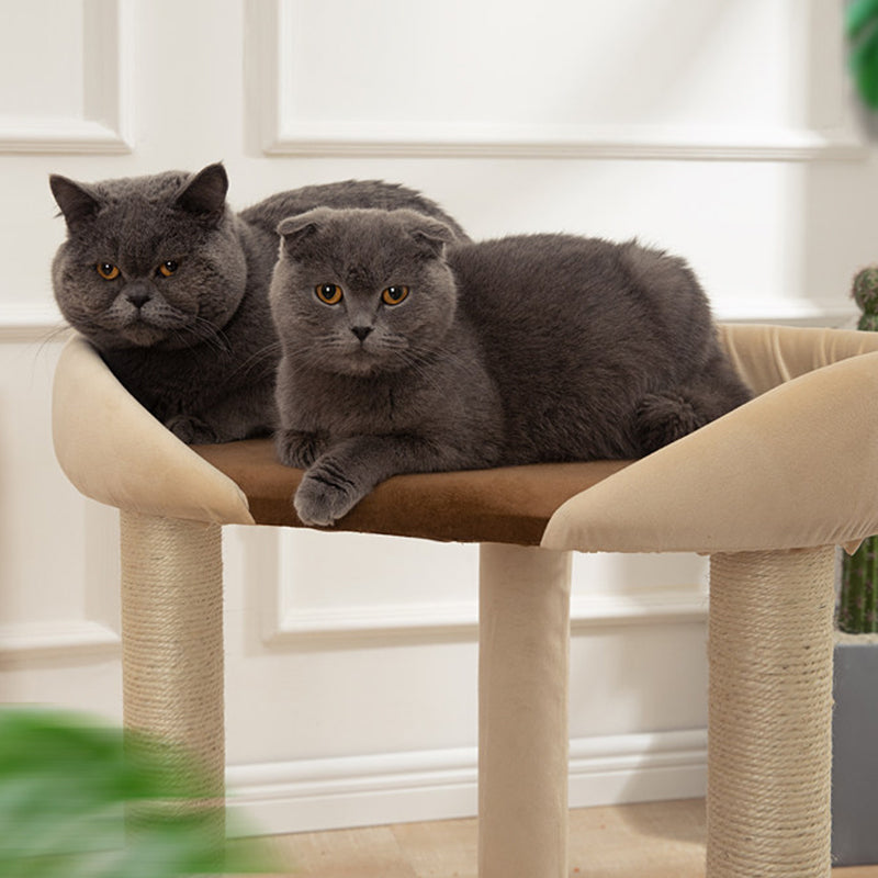 Contemporary Scandinavian Rectangular Particleboard Kraft Paper Tube Velvet Fabric Sisal Cat Tree 1-Condo 2/3-Perch For Bedroom