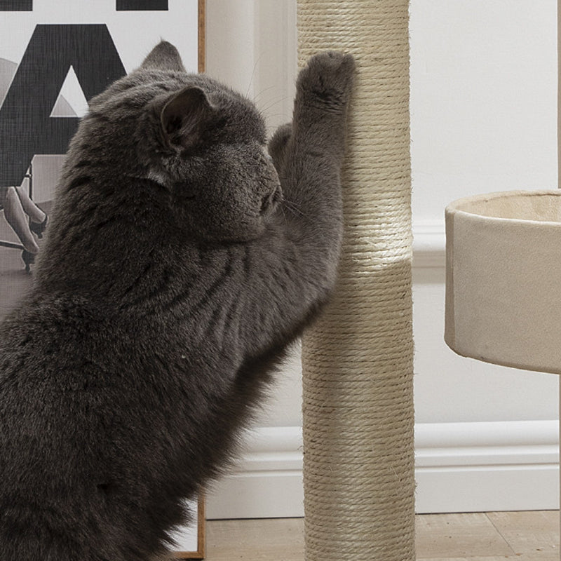 Contemporary Scandinavian Rectangular Particleboard Kraft Paper Tube Velvet Fabric Sisal Cat Tree 1-Condo 2/3-Perch For Bedroom