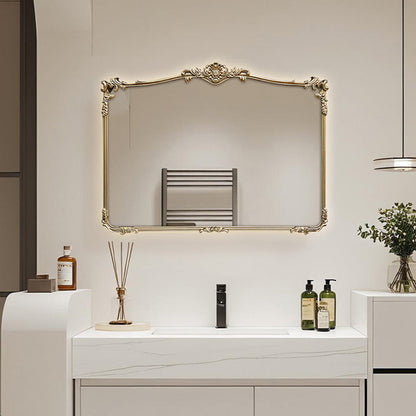 Traditional French Rectangular HD Silver Mirror Medium-Density Fiberboard Carved Wall Mirror For Bathroom & Bedroom
