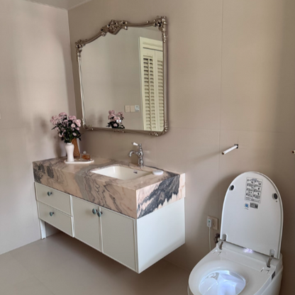 Traditional French Rectangular HD Silver Mirror Medium-Density Fiberboard Carved Wall Mirror For Bathroom & Bedroom